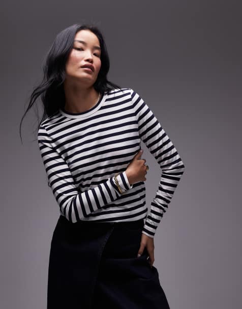 ARKET - Gestreept T-shirt met lange mouwen in marineblauw en wit - view 1
