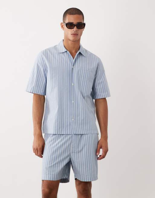 ARKET – Gestreifte Lounge-Shorts aus reiner Baumwolle in Blau und Weiß, Kombiteil, 2 von 5
