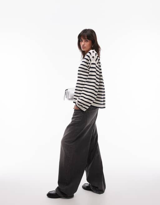 Baumwollstoff Strickpullover Schwarz WeiÃƒÂŸ Gestreift Jersey