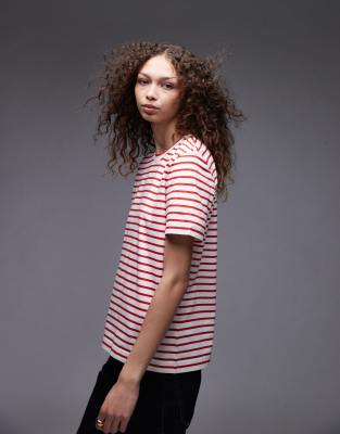 ARKET - Gestreiftes, kurzärmliges T-Shirt in Rosa und Rot-Bunt