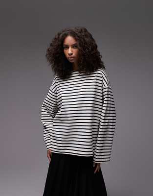 ARKET - Gestreiftes, langärmliges Jersey-Shirt in Blau und Weiß mit Oversize-Schnitt und Schlitzsaum-Bunt