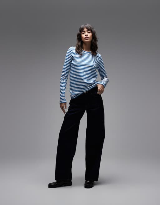 ARKET – Gestreiftes, langärmliges T-Shirt aus reiner Baumwolle in Blau und Weiß, 2 von 4