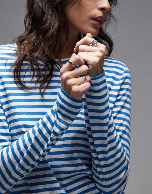 ARKET – Gestreiftes, langärmliges T-Shirt aus reiner Baumwolle in Blau und Weiß, 3 von 4