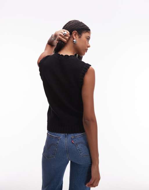 ARKET – Gestricktes Tanktop in Schwarz mit Rüschensaum, 2 von 4