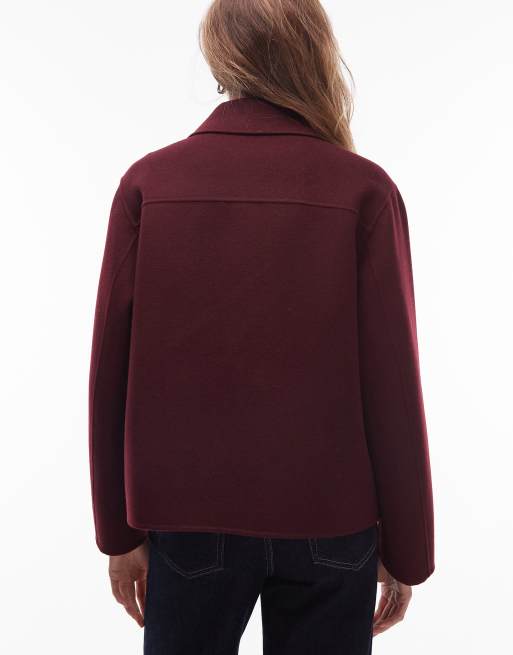 ARKET - Giacca a doppio strato in lana bordeaux con bottoni e tasche sul davanti, 4 di 4