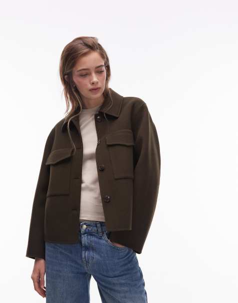 ARKET - Giacca a doppio strato in lana marrone kaki con bottoni e tasche sul davanti - view 1