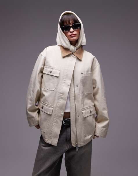 ARKET - Giacca barn oversize bianco sporco multitasche con colletto a contrasto - view 1