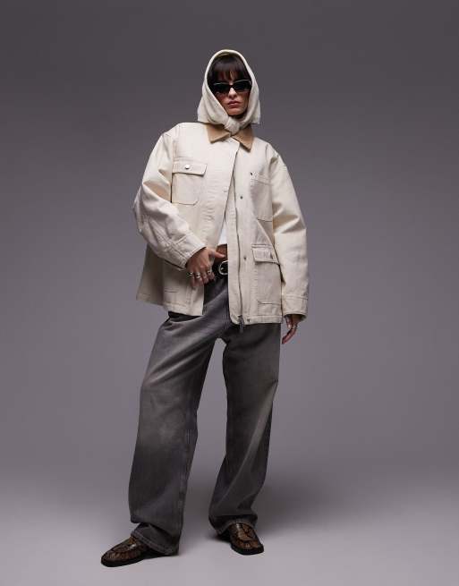 ARKET - Giacca barn oversize bianco sporco multitasche con colletto a contrasto, 4 di 4