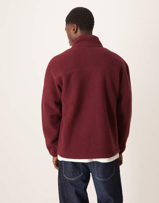 ARKET - Giacca in pile bordeaux con zip bidirezionale e tasca sul davanti, 3 di 5