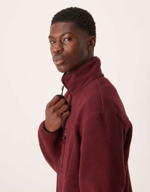 ARKET - Giacca in pile bordeaux con zip bidirezionale e tasca sul davanti, 4 di 5