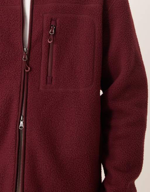 ARKET - Giacca in pile bordeaux con zip bidirezionale e tasca sul davanti, 5 di 5