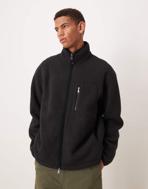 ARKET - Giacca in pile color blu navy con tasca anteriore e zip bidirezionale