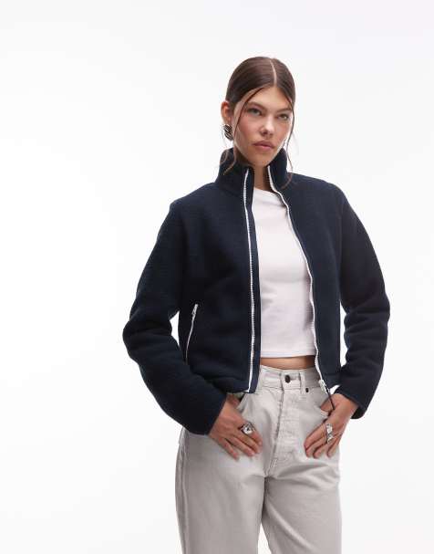 ARKET - Giacca in pile elegante blu navy con zip sul davanti - view 1