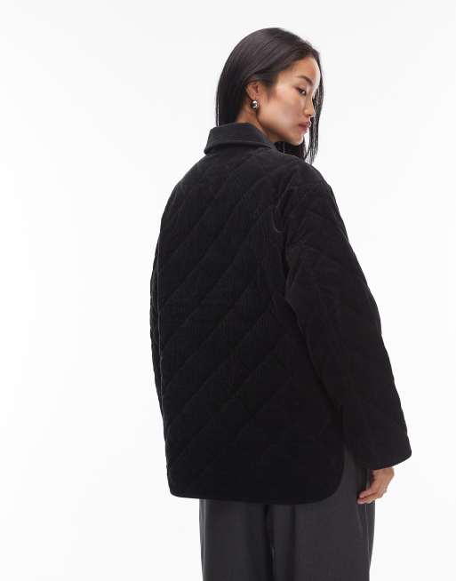 ARKET - Giacca oversize trapuntata in velluto a coste nera con colletto a contrasto, 2 di 4