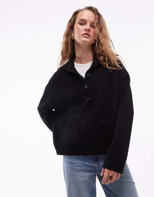 ARKET - Gilet avec poches plaquées et col boutonné large - Noir