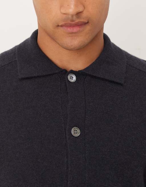 ARKET - Gilet boutonné en pure laine à col polo - Bleu marine, 5 de 5