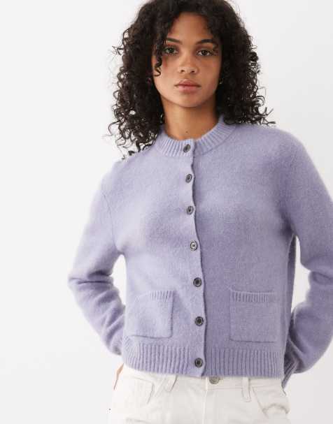 ARKET gilet en mélange alpaga et laine à col rond, lilas - view 1