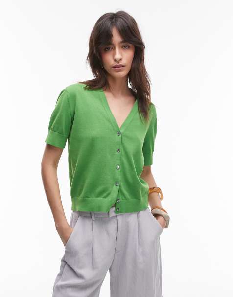 ARKET - Gilet manches courtes en maille fine de coton pur - Vert - view 1