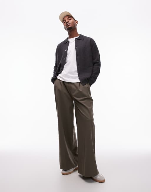 ARKET - Gilet oversize en laine bouillie avec boutons devant et col polo - Gris foncé, 3 de 4