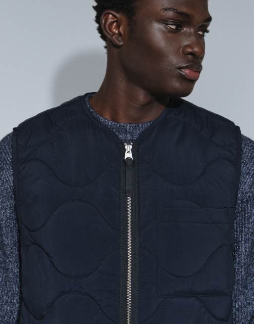 ARKET gilet trapuntato con zip frontale navy, 4 di 9