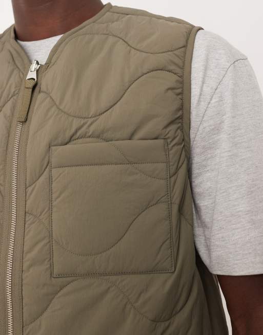 ARKET - Gilet trapuntato kaki con zip sul davanti, 3 di 5