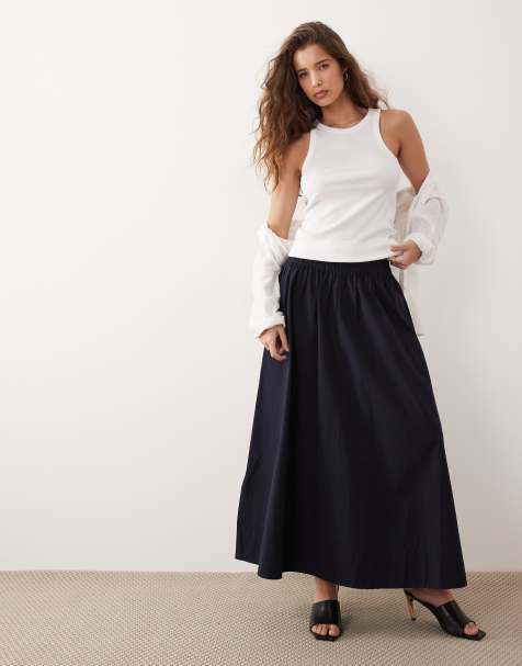 ARKET - Gonna lunga a pieghe in puro cotone blu scuro con spacco - view 1