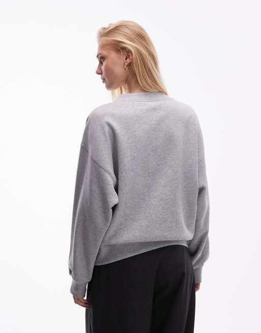 ARKET – Gråmelerad sweatshirt i ren bomull och oversize med v-ringning, 4 av 4