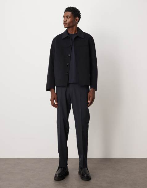 ARKET – Granatowa dwuwarstwowa kurtka koszulowa z mieszanki wełny - view 1