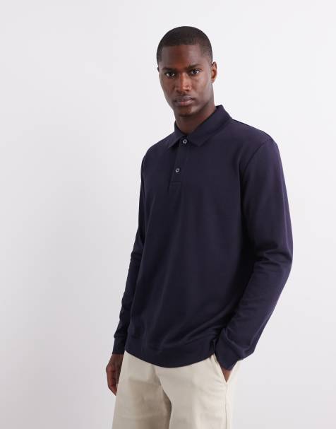 ARKET long sleeve polo in navy blue