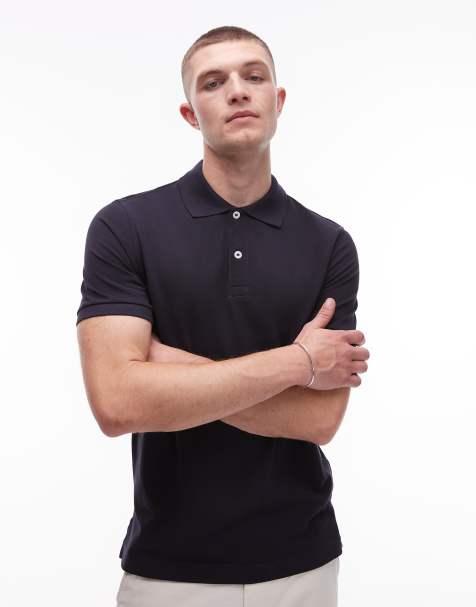 ARKET pique jersey short sleeve polo shirt in navy blue 