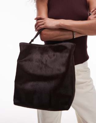 ARKET hair on real leather suede pony hair shopper tote bag in