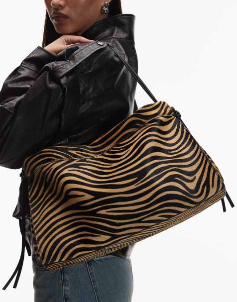 ARKET hair on real leather with zebra print shoulder bag in brown - view 1