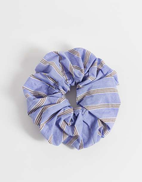 ARKET hair scrunchie with white stripe in medium blue - view 1
