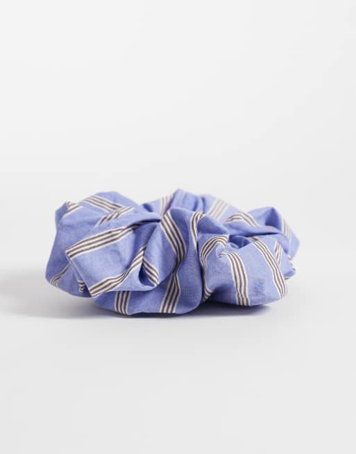 ARKET hair scrunchie with white striped print in medium blue, 2 of 3