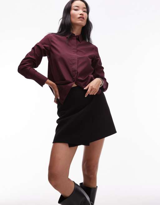 ARKET hairy wool mini skirt with front button wrap detail in black