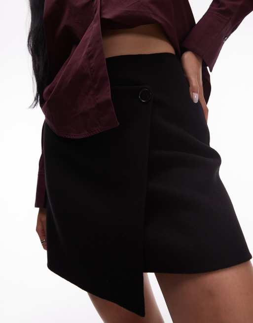 ARKET hairy wool mini wrap skirt in black