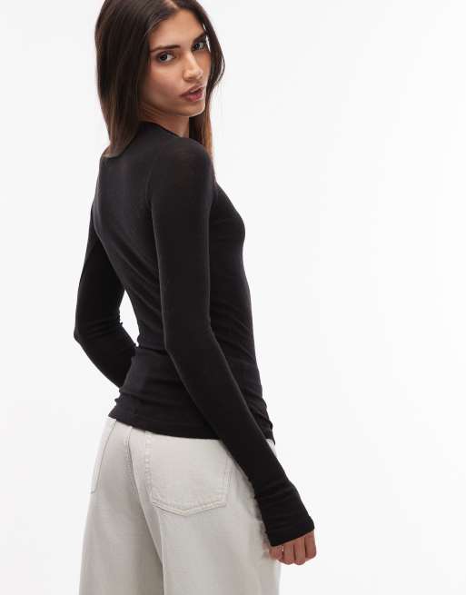 ARKET – Halbtransparentes Strickoberteil aus Merinowolle in Schwarz mit kurzem Reißverschluss, 2 von 4