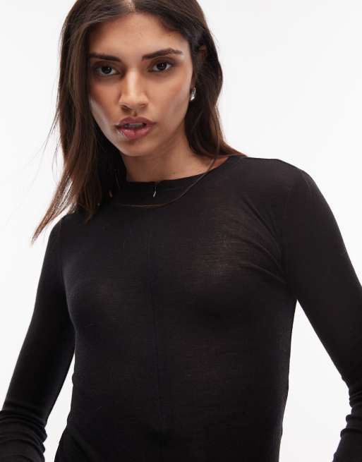 ARKET – Halbtransparentes Strickoberteil aus Merinowolle in Schwarz mit kurzem Reißverschluss, 4 von 4