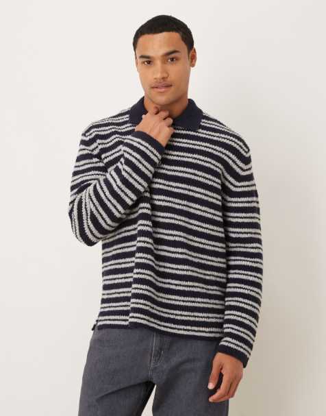 ARKET half button oversized polo sweater in multi stripe pattern - view 1