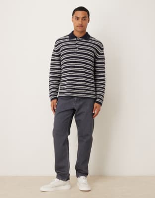 Arket Half Button Oversized Polo Sweater In Black