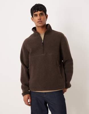 Arket Half Zip Fleece In Brown