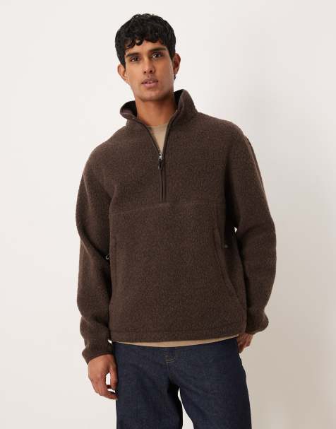 ARKET half-zip fleece jumper in chocolate brown - view 1