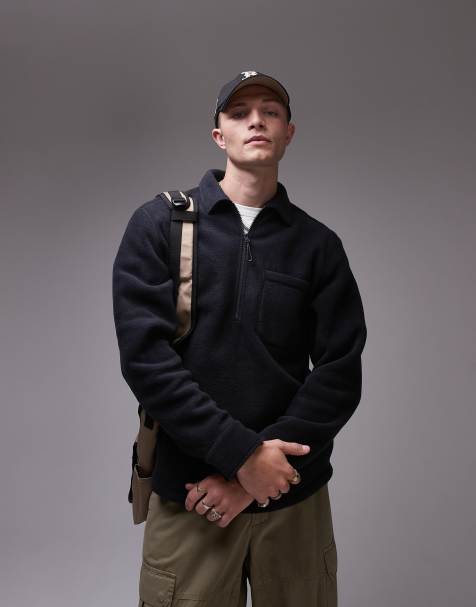 ARKET half zip fleece sweat in blue - view 1