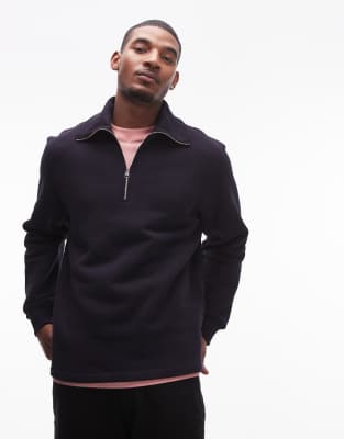 Arket ARKET half zip heavyweight sweatshirt with collar in blue