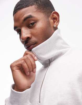 Arket Half Zip Heavyweight Sweatshirt With Collar In Gray