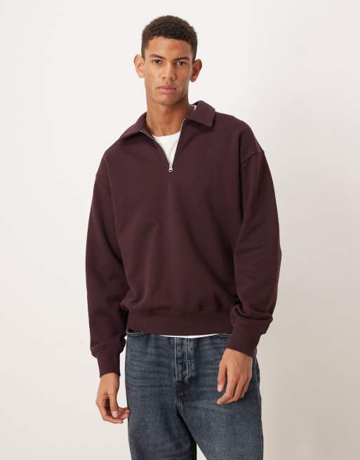 ARKET half zip jersey top with polo collar in burgundy