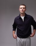 [Arket] ARKET half zip jersey top with polo collar in navy blue XS Navy Blue