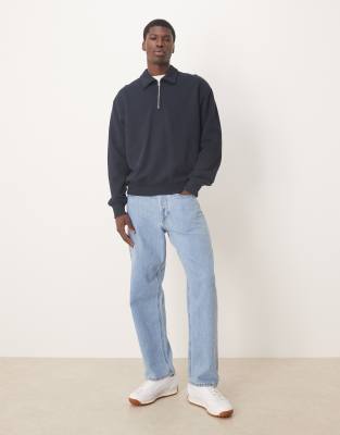 Arket Half Zip Lightweight Sweatshirt With Polo Collar In Blue