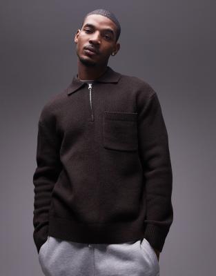 ARKET half zip oversized wool jumper in in brown φωτογραφία