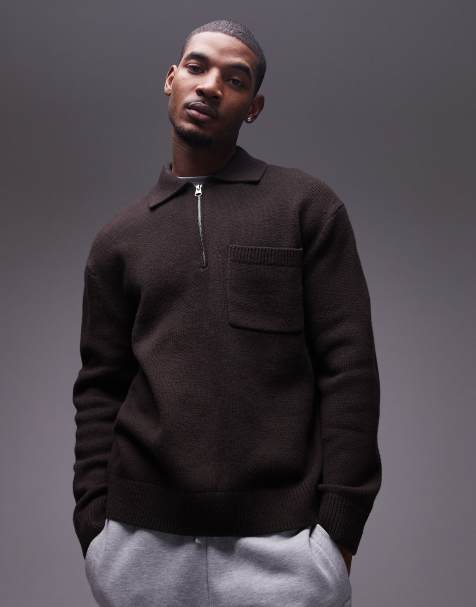ARKET half zip oversized wool jumper in in brown - view 1